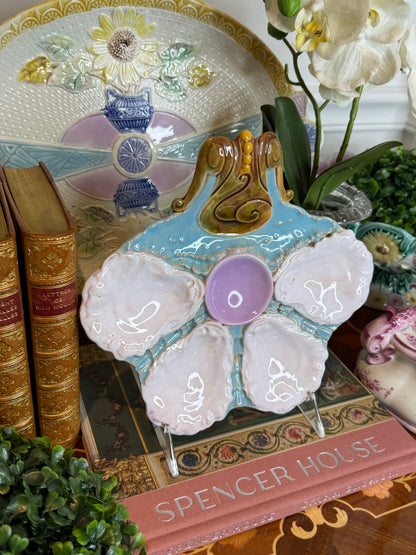 Antique French Majolica Oyster Plate Attributed to George Jones Boteler Style | 9” x 8.5”