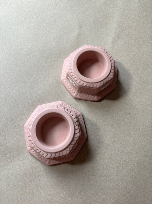 Cream pink with Daisy pair of candle holders￼Wedgwood