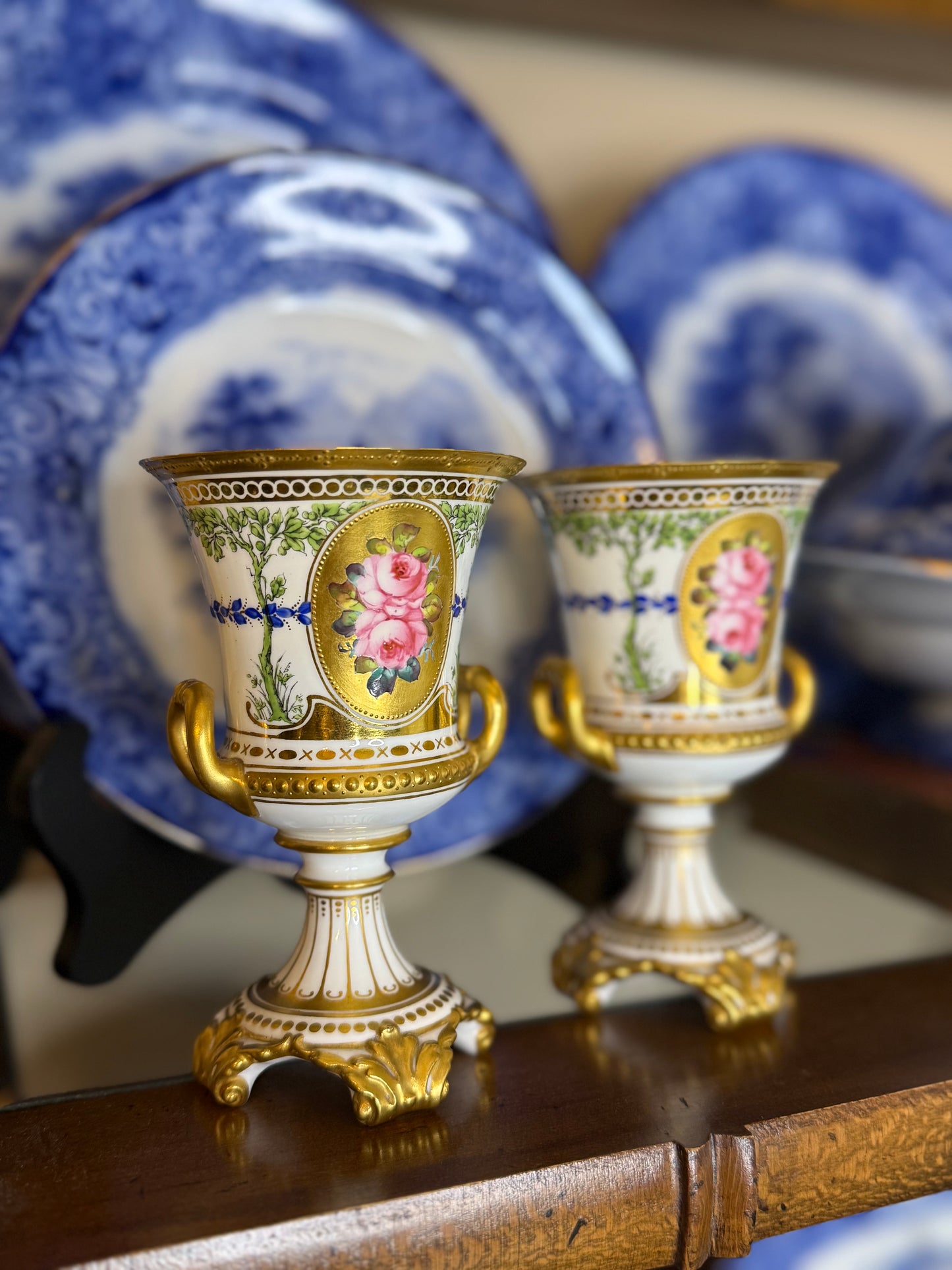 Antique Cir. 1900, Royal Crown Derby Vase Pair W/ Painted Roses, 5” tall, 3”D #DA4445
