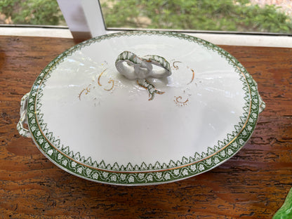 Gorgeous antique Ridgways Monterey covered dish with ribbon style handles!