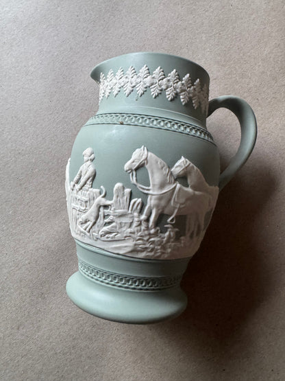 Vintage Jasperware Hunting Scene Jug Dudson 5.5”