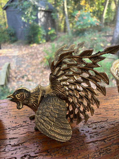 Brass fighting roosters pair!