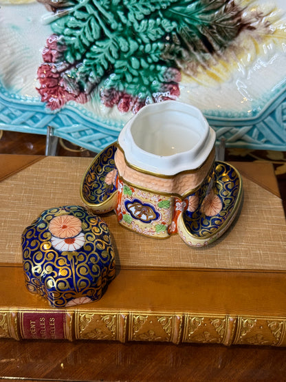 Antique Copeland Spode Imari Match Holder, c.1880 | English Porcelain Match Pot | 4” x 4” | #D3