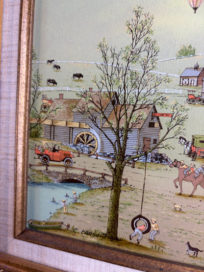Beautiful framed C Carson folk art serigraph in gold frame!