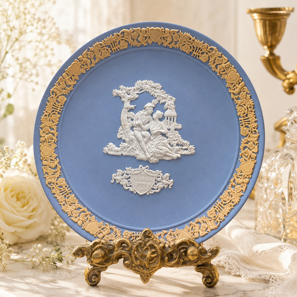 Wedgwood three color yellow blue white My Valentine plate 1989