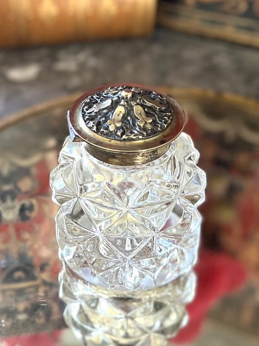 Antique French Cut Crystal And Brass Inkwell