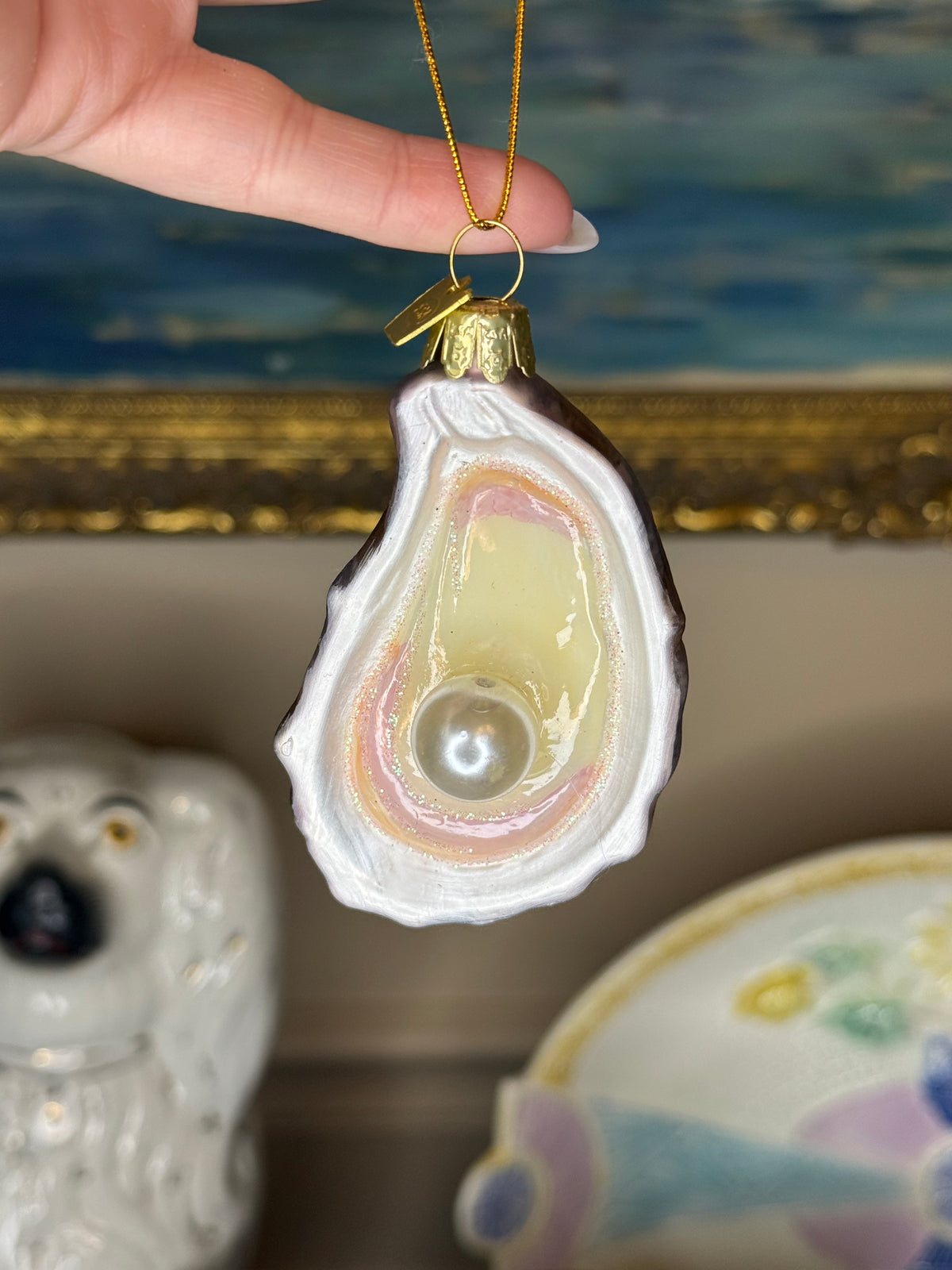 Kurt S. Adler Noble Gems™ Glass Oyster Shell with Pearl Christmas Ornament | Coastal Holiday Decor