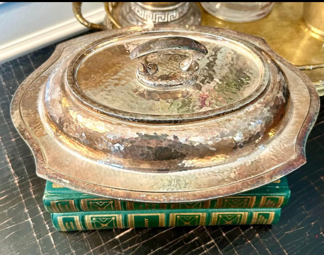 Lovely vintage stamped silver plate oval dish w lid 11 x 8 x 4,5