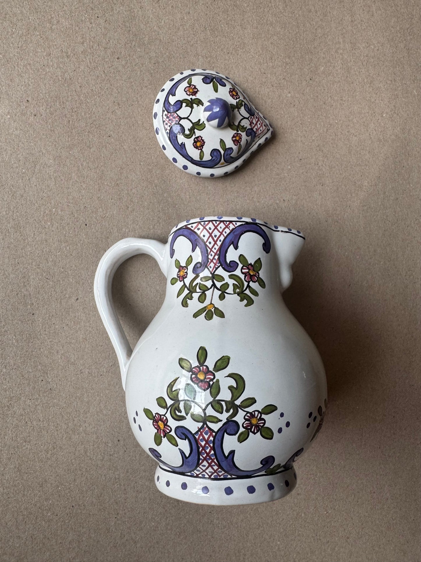 Hand-Painted Portuguese Ceramic Lidded Syrup Jug | Made Silveira Pottery, Portugal