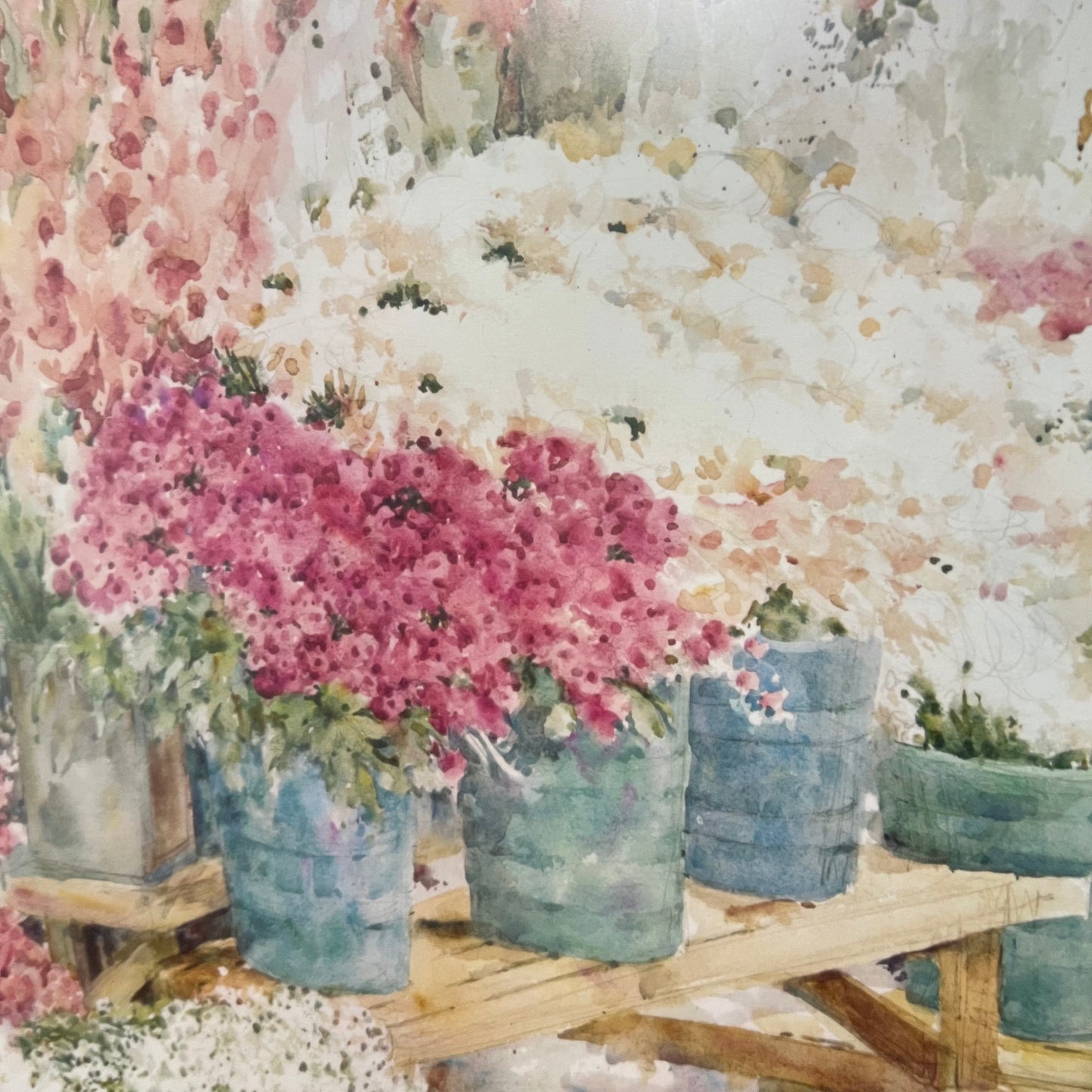 Beth Eidenberg Watercolor of Flower Garden Framed 36.5x30