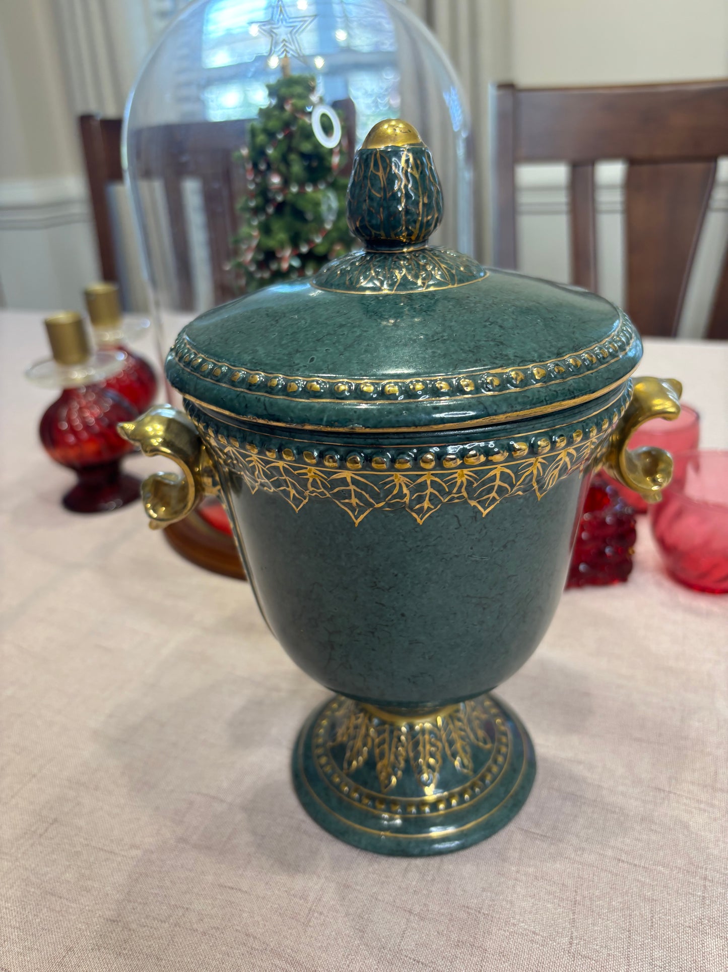 Decorative Green and Gold lidded jar!