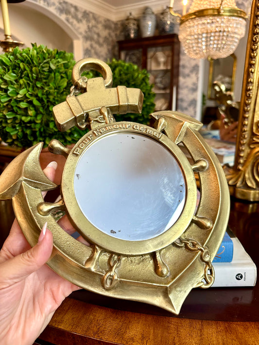 Wonderful Vintage Solid Brass Anchor Framed Mirror