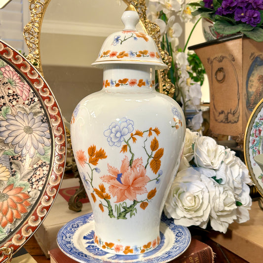 Statuesque 14 in Italian designer ANCAP Vintage Hand Painted IMARI Ginger Jar With Lid