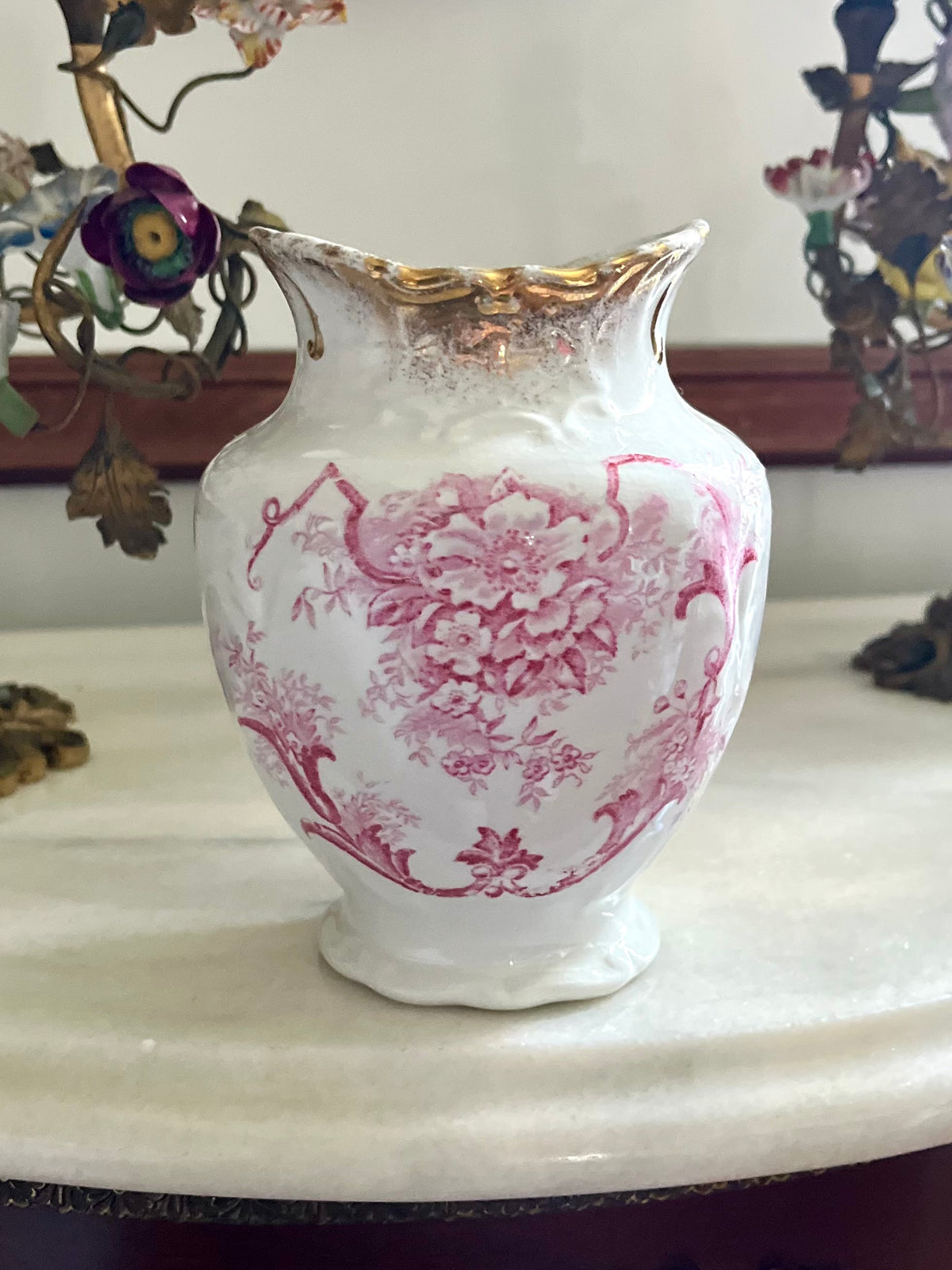 ⚜️Reserved Live 09/08 Prettiest Antique Raspberry/Pink English Transferware Vase 19th Century