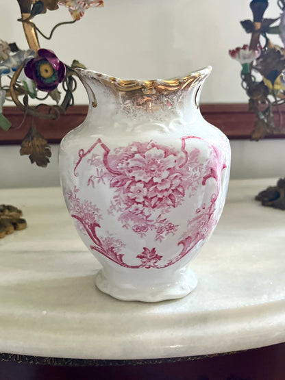 ⚜️Reserved Live 09/08 Prettiest Antique Raspberry/Pink English Transferware Vase 19th Century