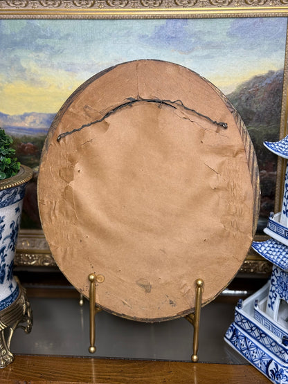 Antique 19th-Century Oval Giltwood Mirror with Rope Twist Frame: 15x13x2”