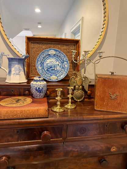 Vintage Wood Ice Box with Brass Eagle & Liner