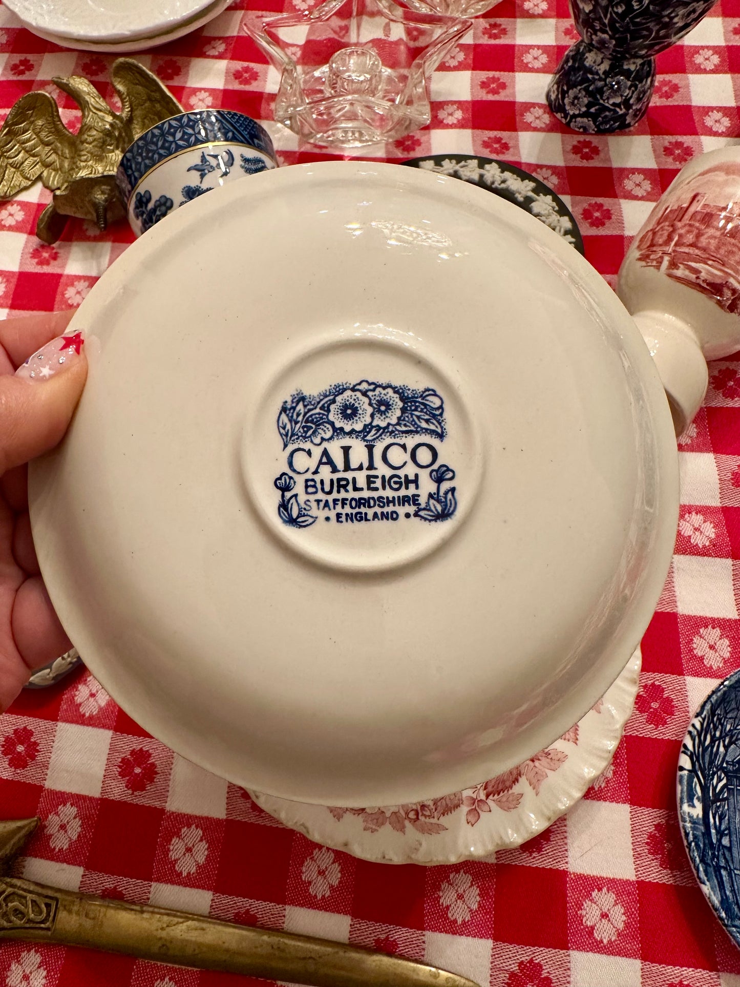 Burleigh Blue Calico Egg Cup & Saucer
