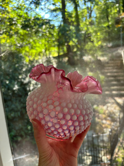 Beautiful Fenton Hobnob Cranberry Vase with ruffled edges!