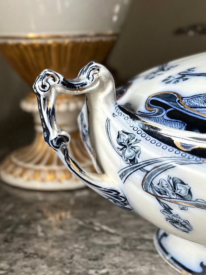 Live 09/29 Stunning Circa 1900 Royal Staffordshire Iris 3-Piece Soup Tureen with Original Ladle – Marked