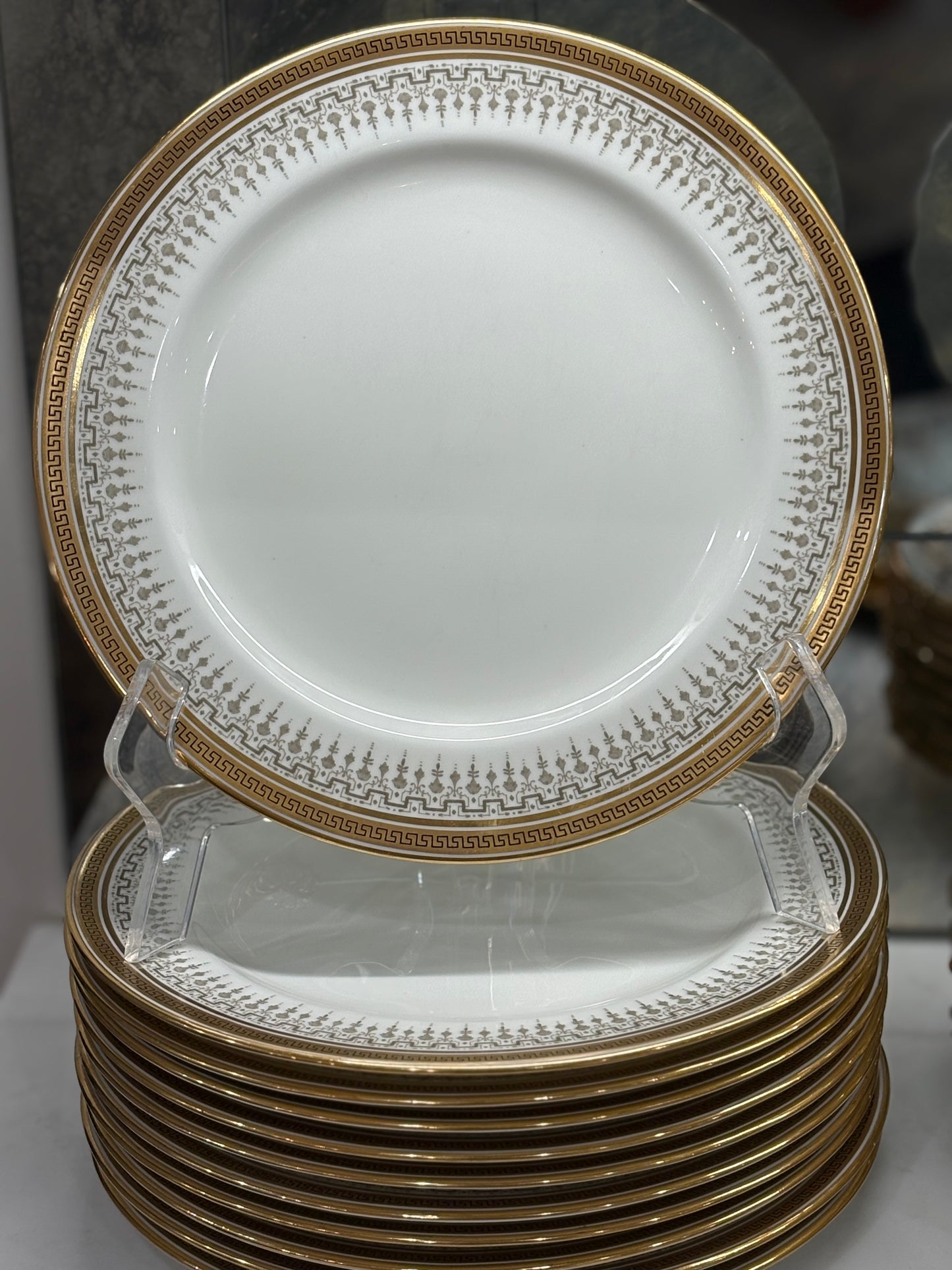 Antique 1890’s - Set (12) Cauldon Dinner Plates, 10”D - Pristine!