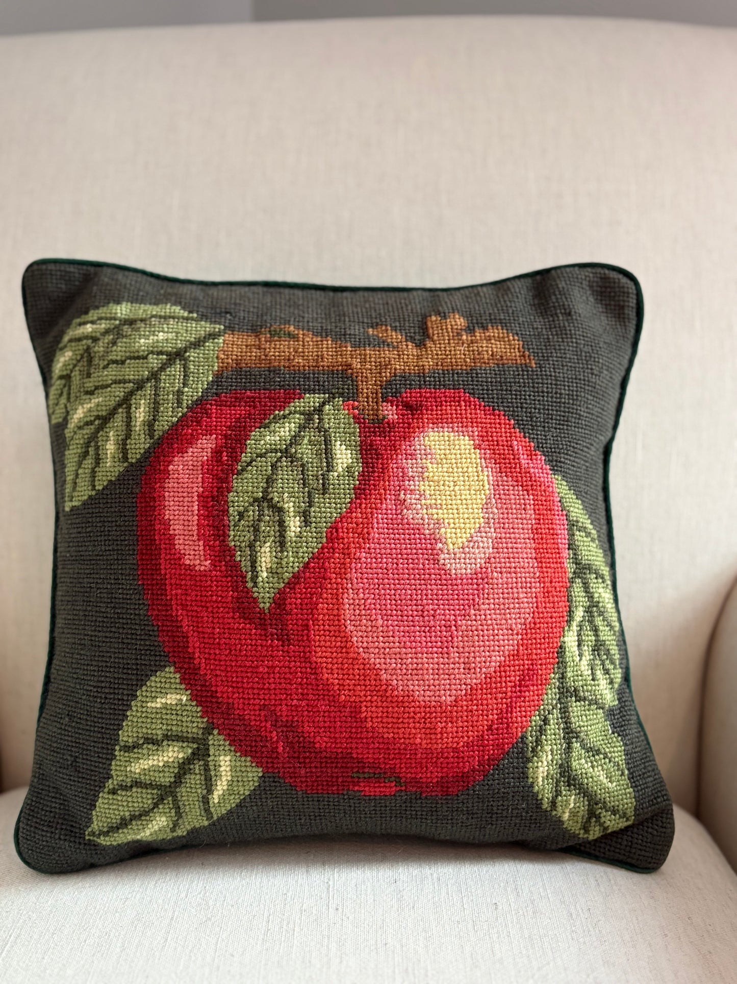 Vintage Apple Needlepoint Pillow