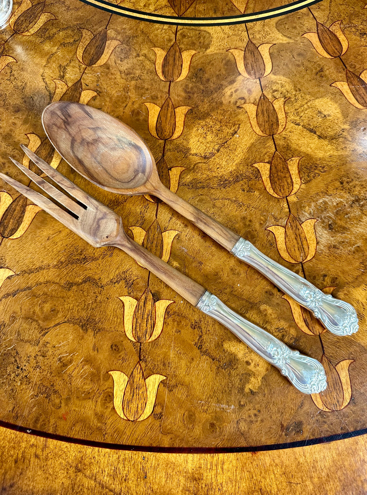 Vintage Web Silver Co. Ancestry Sterling Silver & Teak Salad Servers | c. 1950s