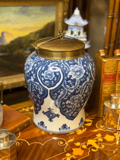 Danny's Fine Porcelain: 10” Tall Blue/White Porcelain Jar W/ Bronze Lid (2 sizes to choose)
