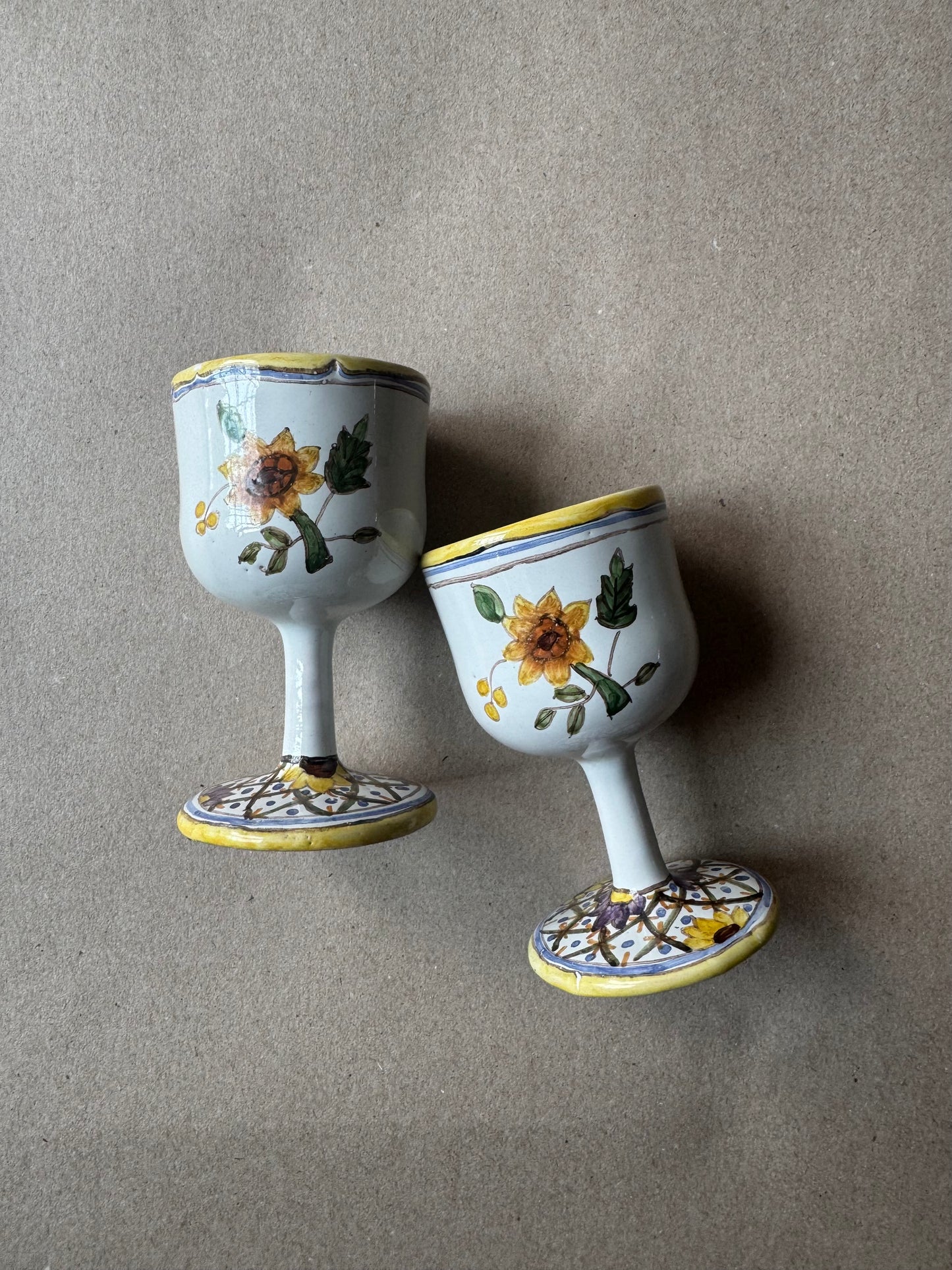 Pair of Hand-Painted Portuguese Faience Egg Cups