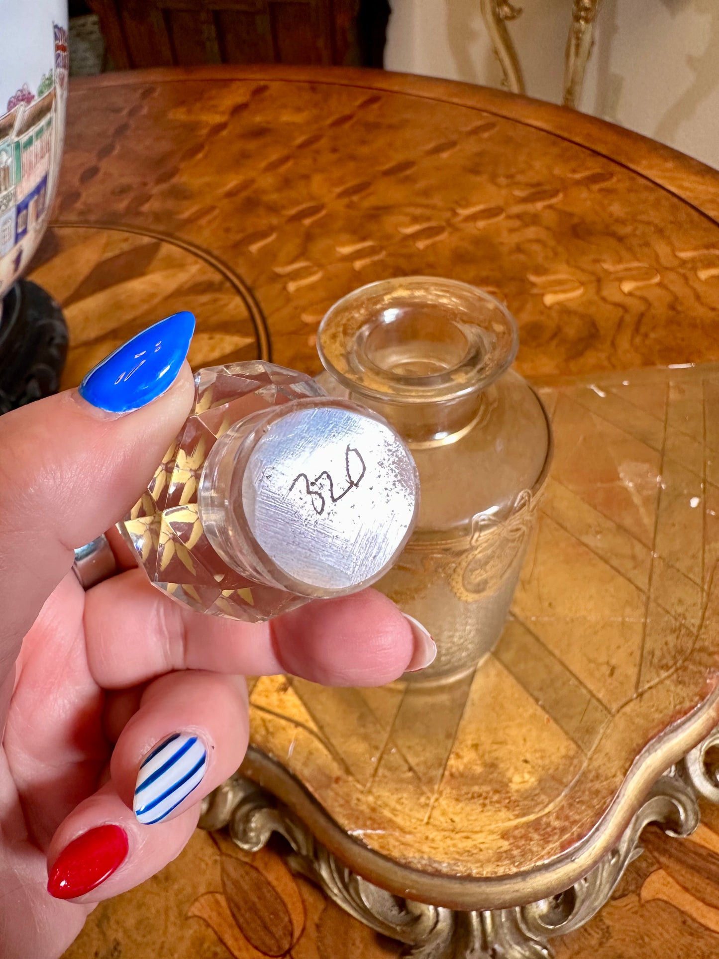Antique St Louis Crystal French Perfume Bottle with Original Gilt Stopper