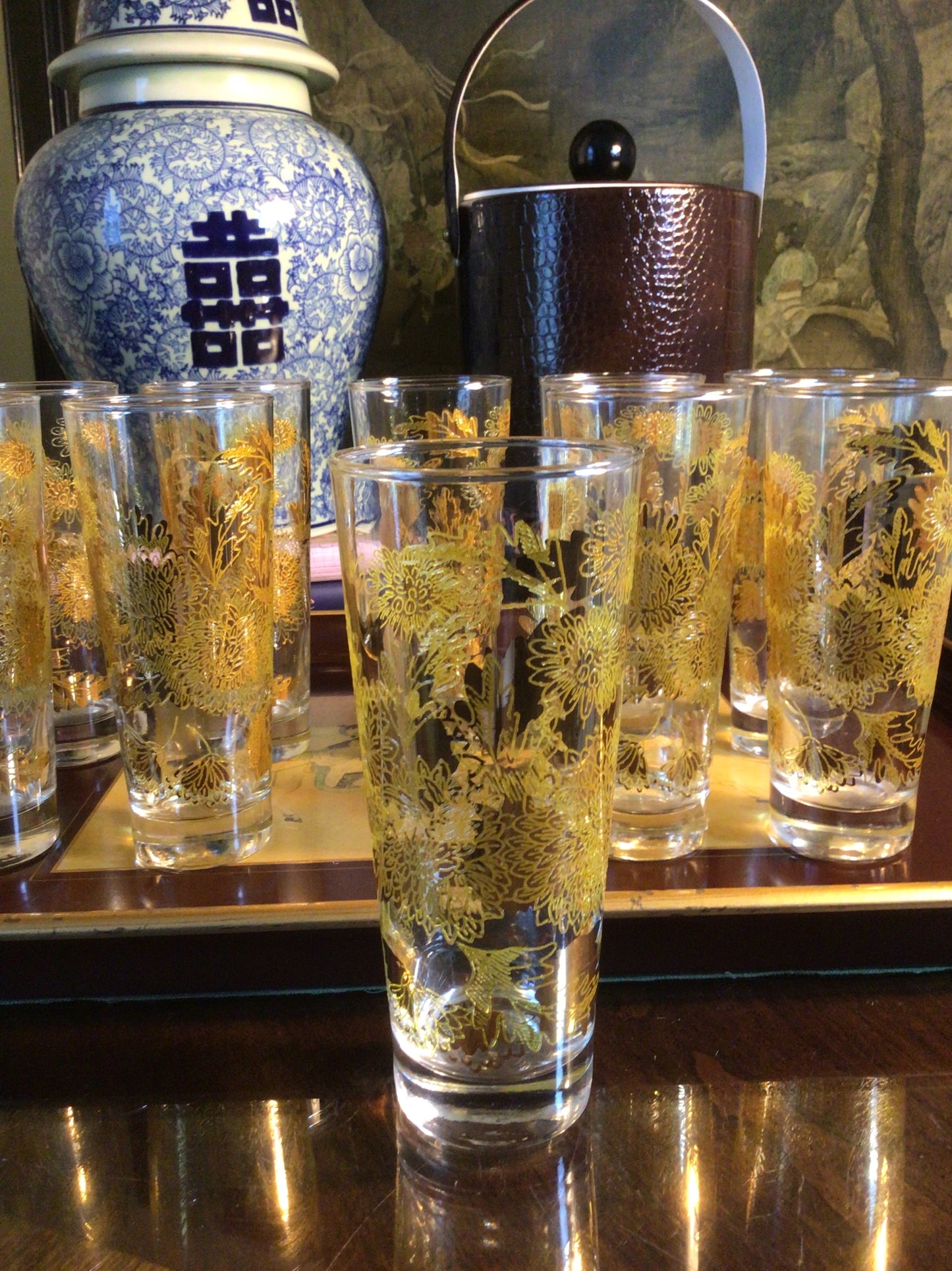 Bartlett Collins 22kt Gold Chrysanthemums Collins Glasses