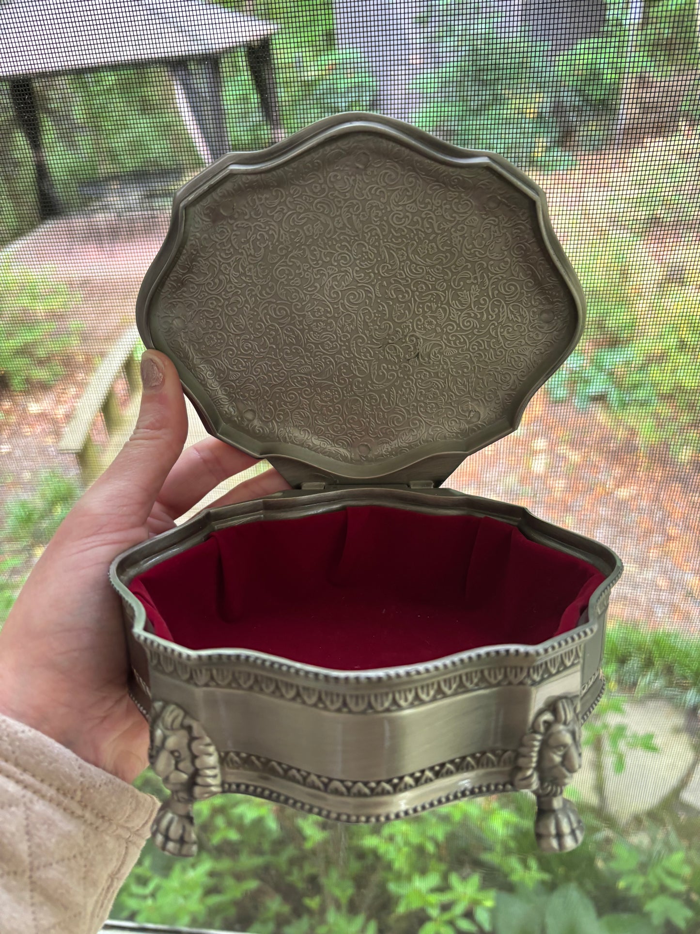 Reserved! Pewter dressser box with lion claw feet!