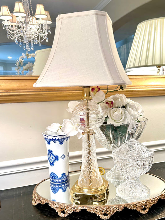 Vintage Crystal and brass lamp with ivory shade
