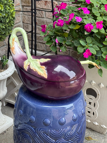 RESERVED - LAKEBABS- Vintage Fitz & Floyd Extra Large Eggplant Tureen with Ladle | 3.5 Quart