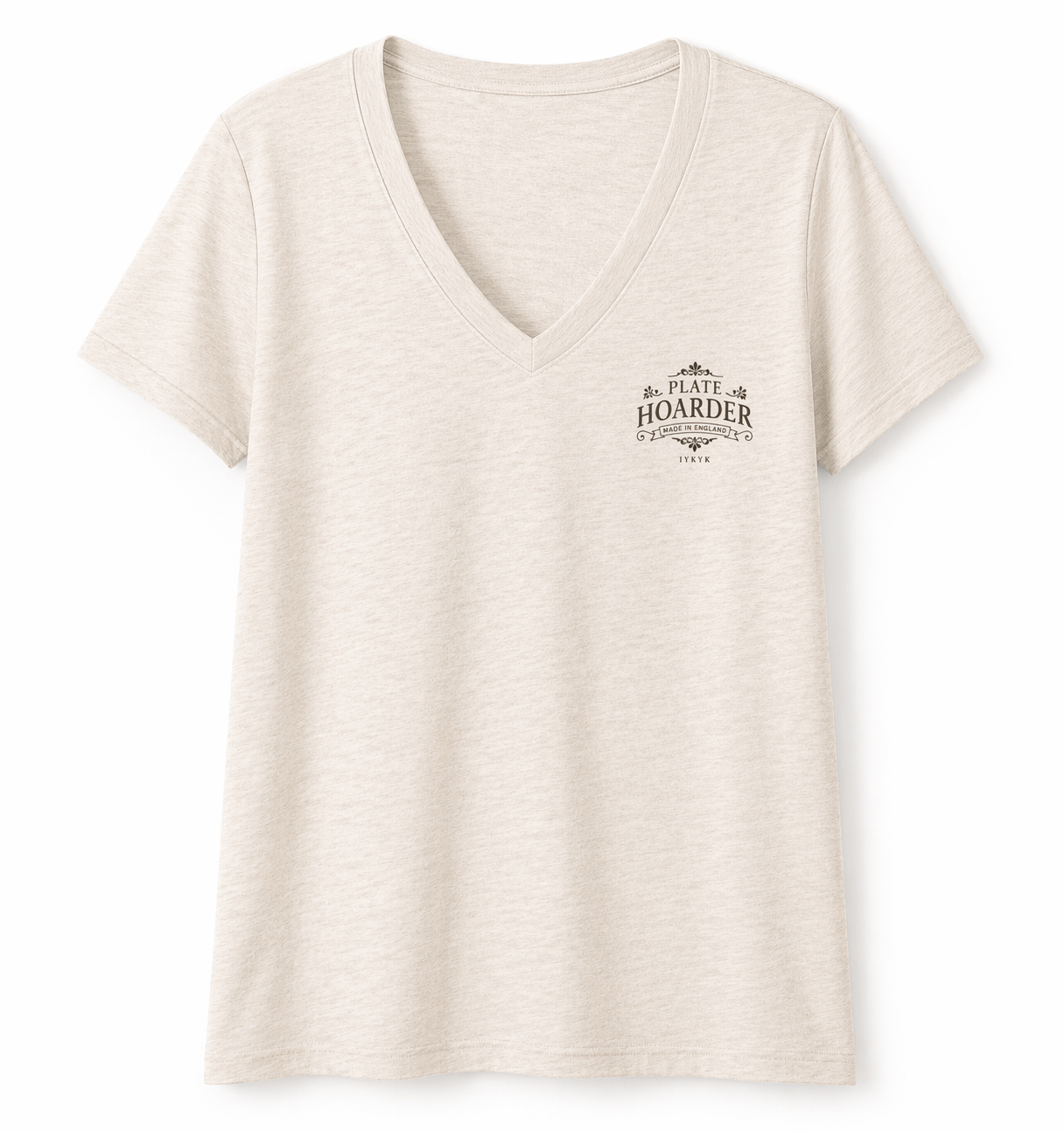 Rare and Worn | Plate Hoarder - Collector’s Mark V-neck Relaxed Tee - Soft Ivory