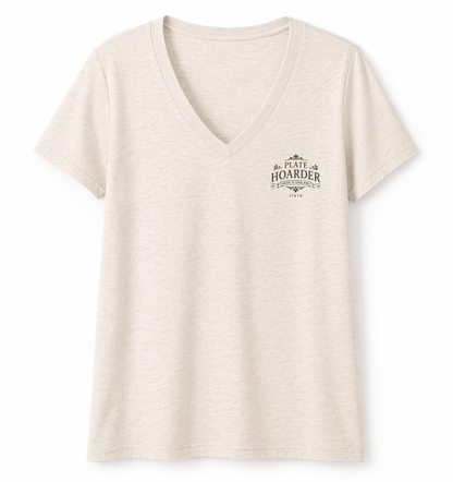 Rare and Worn | Plate Hoarder - Collector’s Mark V-neck Relaxed Tee - Soft Ivory