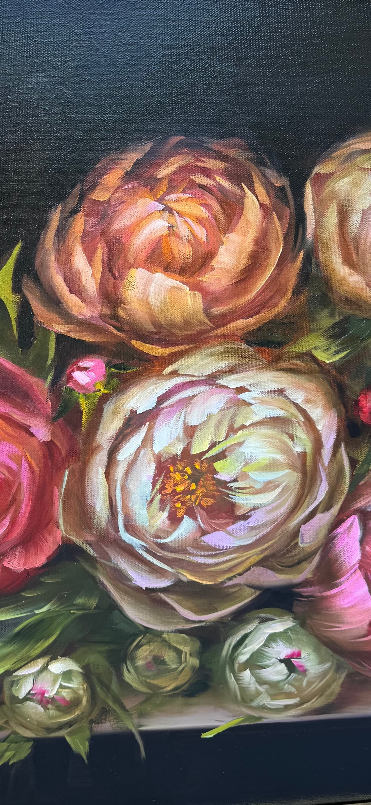 Large Peony Oil Painting in Ornate Gold Frame 44 x 36