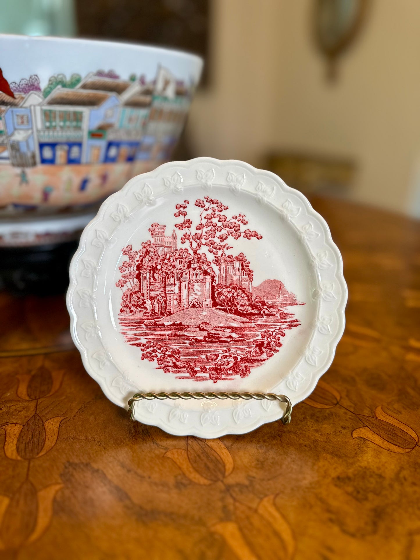 Vintage Taylor, Smith & Taylor Red Transferware Castle Plate | 7.5”