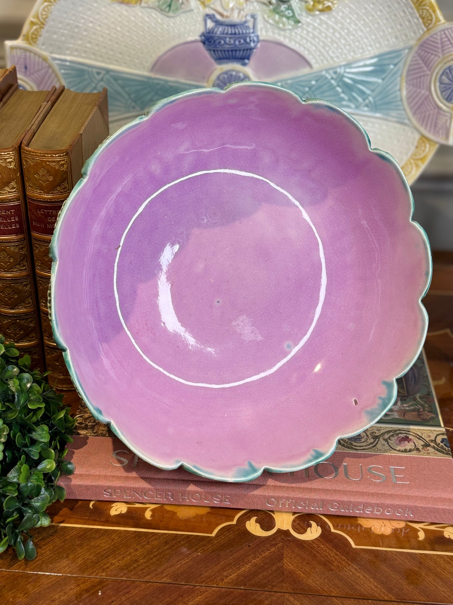 Antique Griffen, Smith & Hill Etruscan Majolica Floral Pedestal Compote Bowl | 9” x 5”