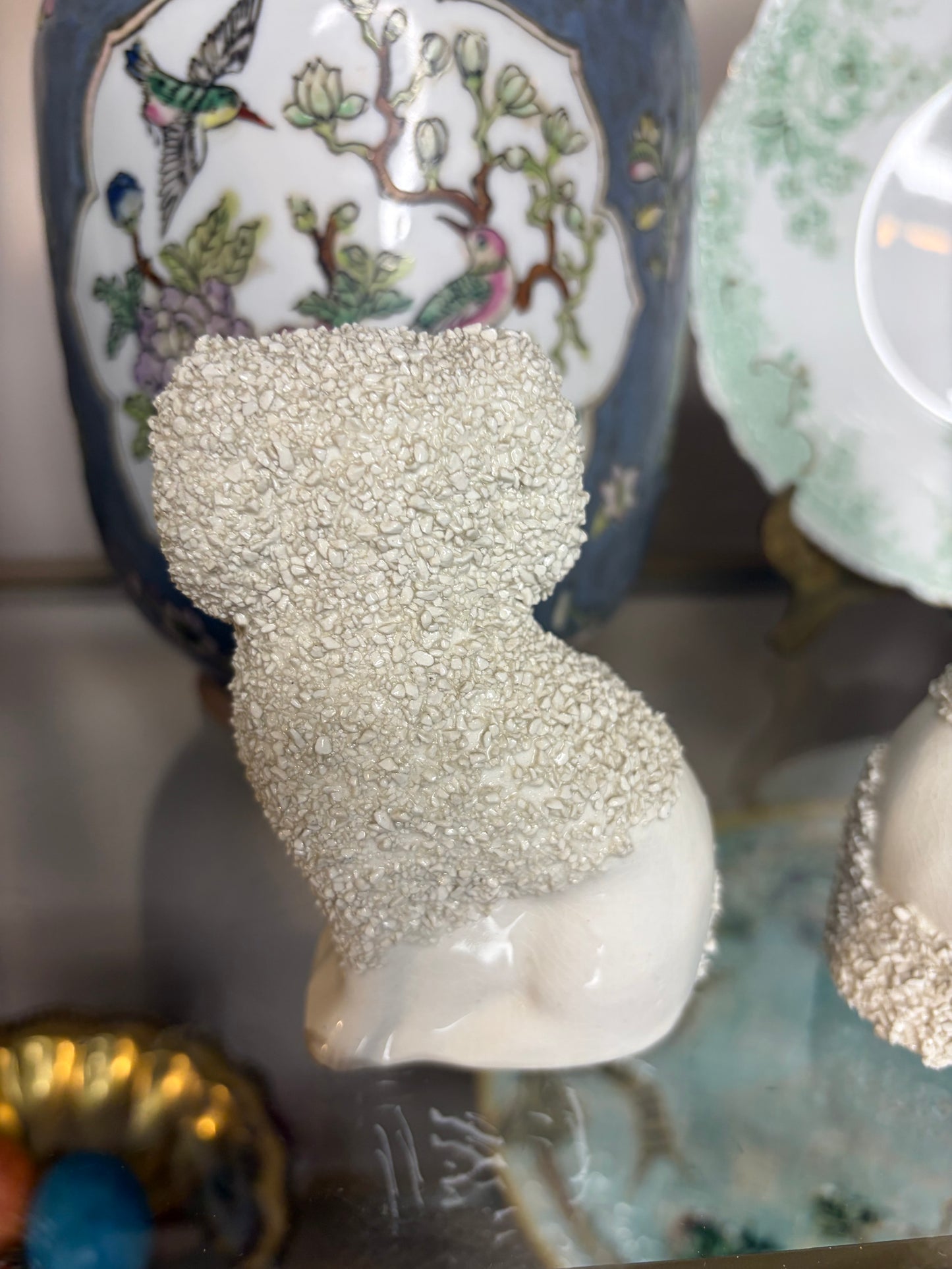 Antique Staffordshire confetti poodle with red mouth!