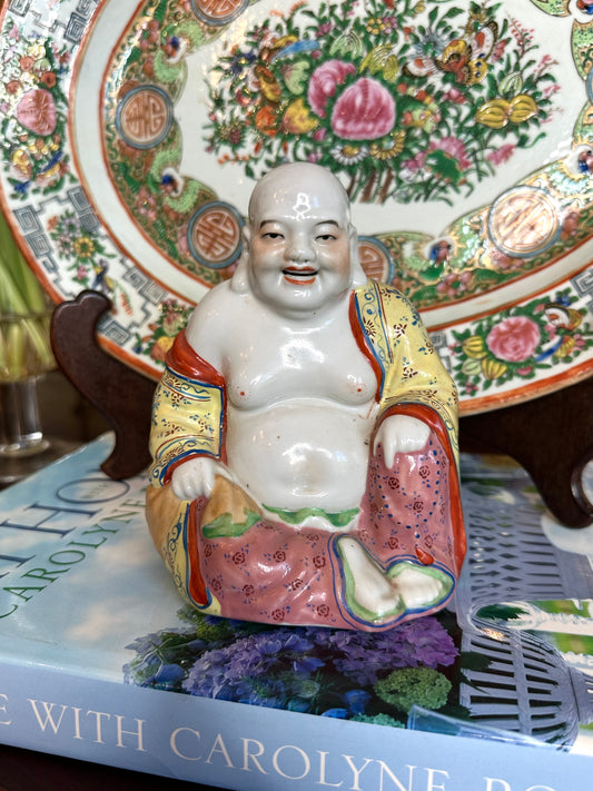 Vintage Colorful Chinese Porcelain Hand painted Buddha Figure