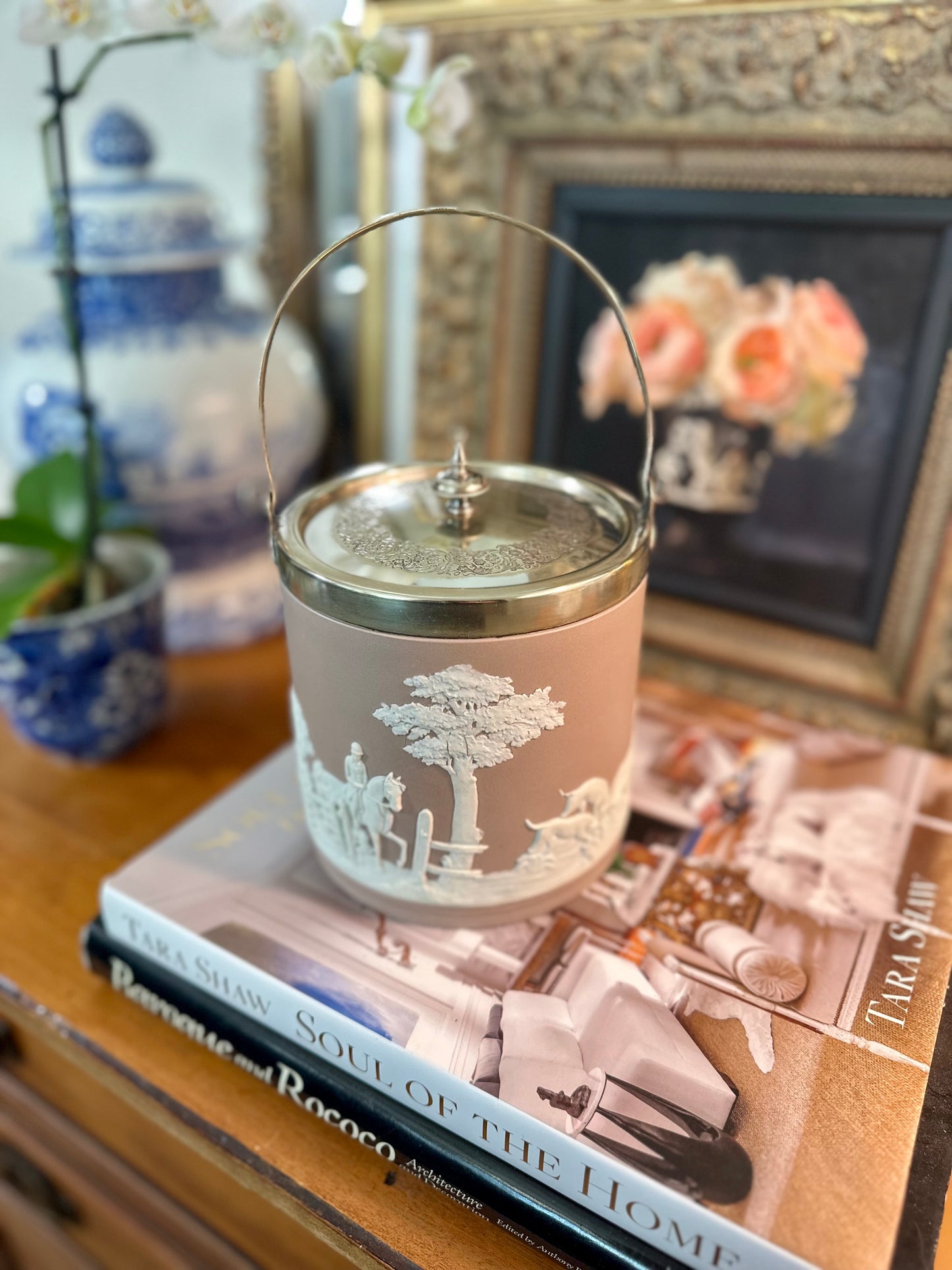 Antique Edwardian Wedgwood Lilac Jasper Dip & Silver Plate Biscuit Barrel, England c.1903, 5.25"