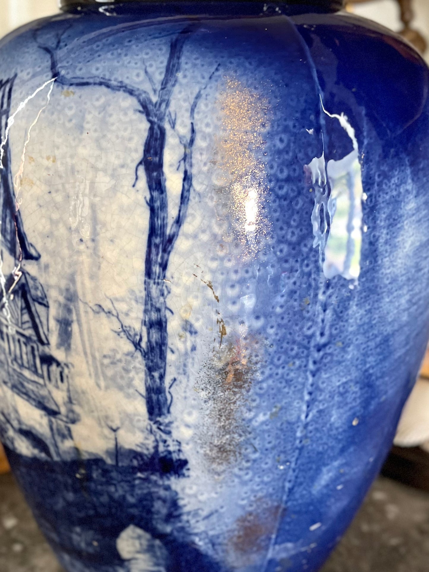 Live 08/28 Rare Antique Doulton Burslem England Extra Large Blue & White Transferware Vase | Late 1800s