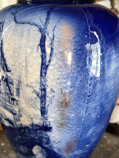 Live 08/28 Rare Antique Doulton Burslem England Extra Large Blue & White Transferware Vase | Late 1800s