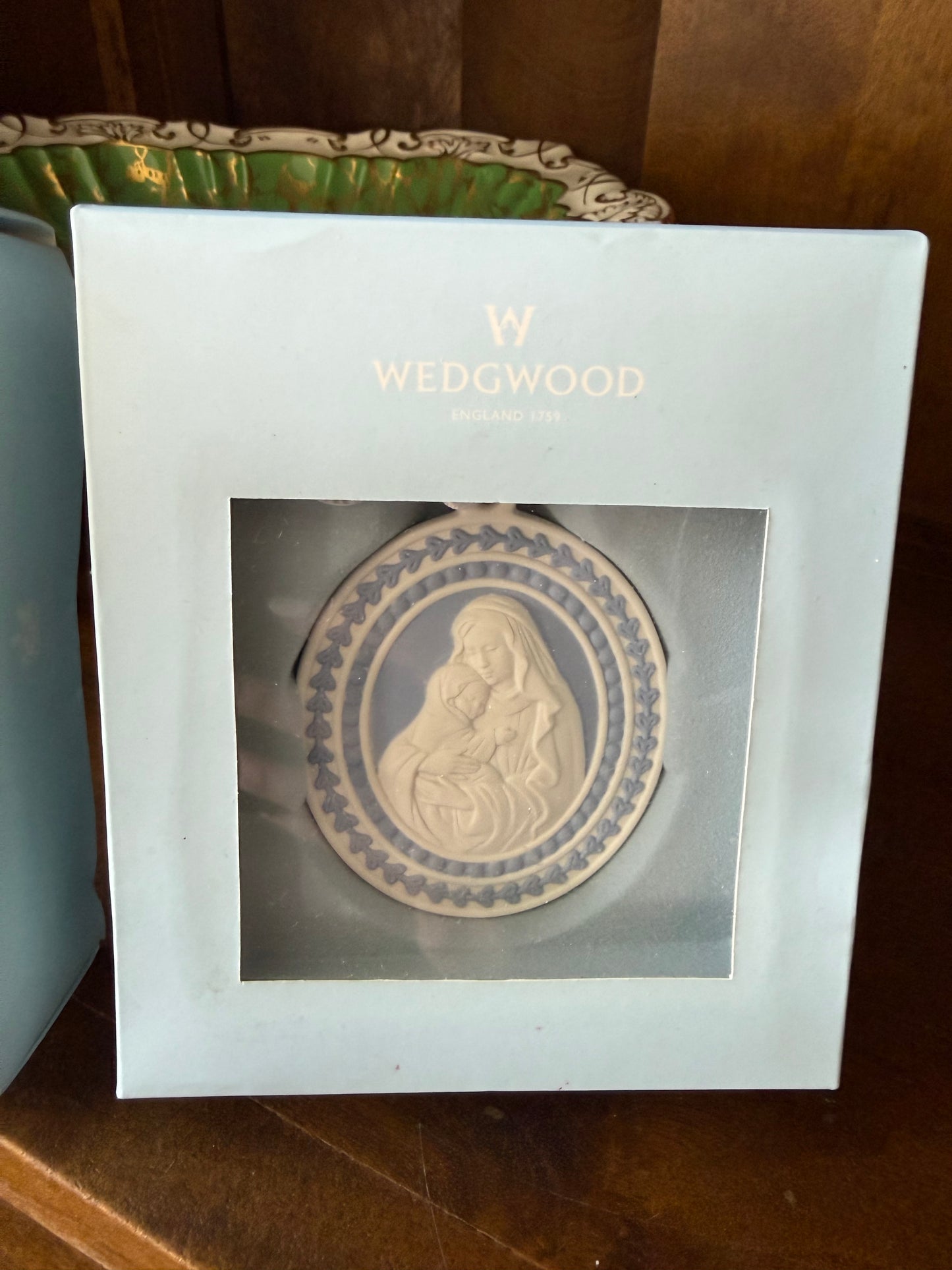 Vintage Wedgwood Jasperware Christmas Ornament Madonna & Child in Original Box
