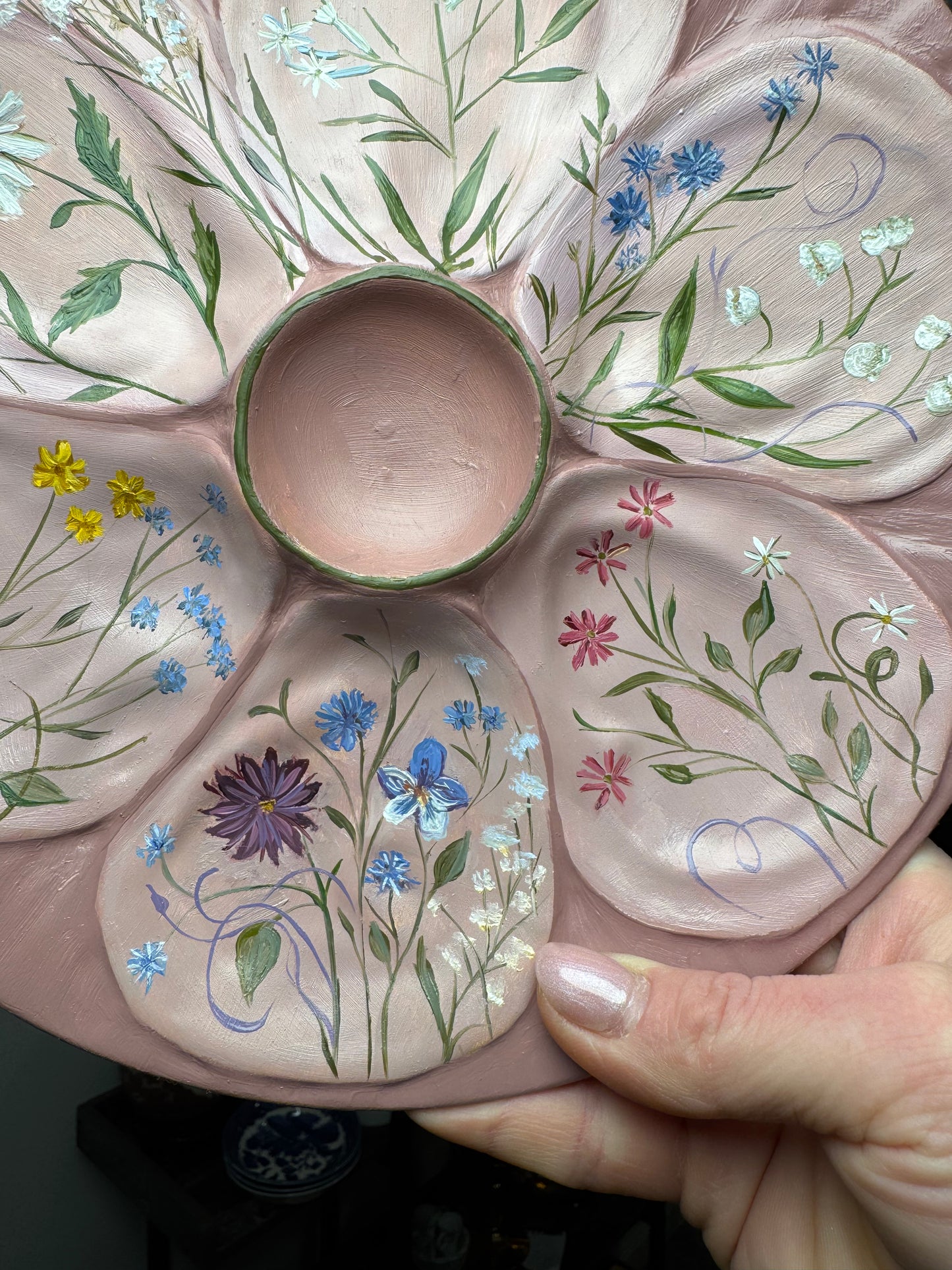 Hand painted oyster plate floral