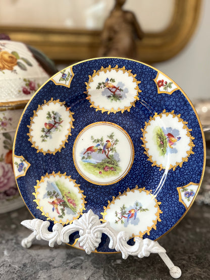 Live 08/04 Last One Of Set Special Price - Bespoke Tiffany & Co. Cobalt — George Jones England Late 19th-Century Pheasant Luncheon Plate 9”