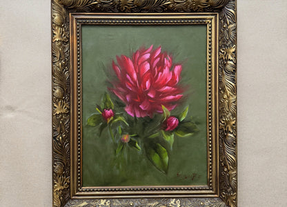 Live 06/09 single pink peony 15.5x18” original oil painting