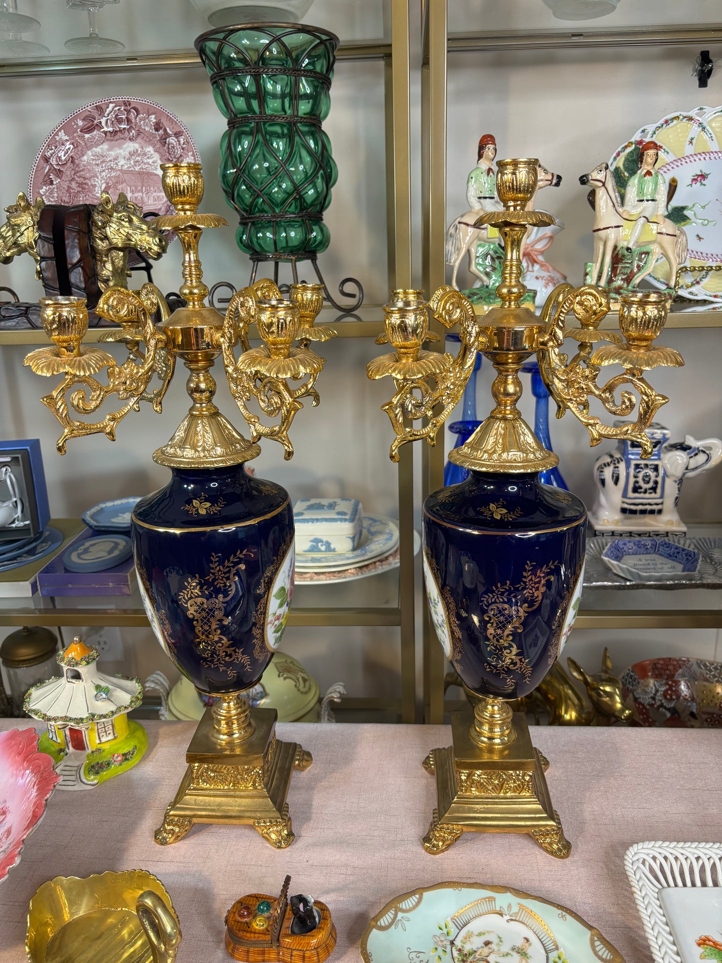 Stunning 22” candelabras French porcelain pair!