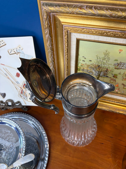 Vintage carafe cut glass pitcher with silver top!